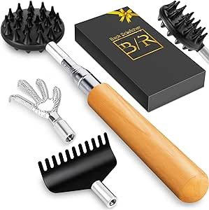 Tukuos Telescoping Back Scratcher with 4 Detachable Heads & Bamboo Handle
