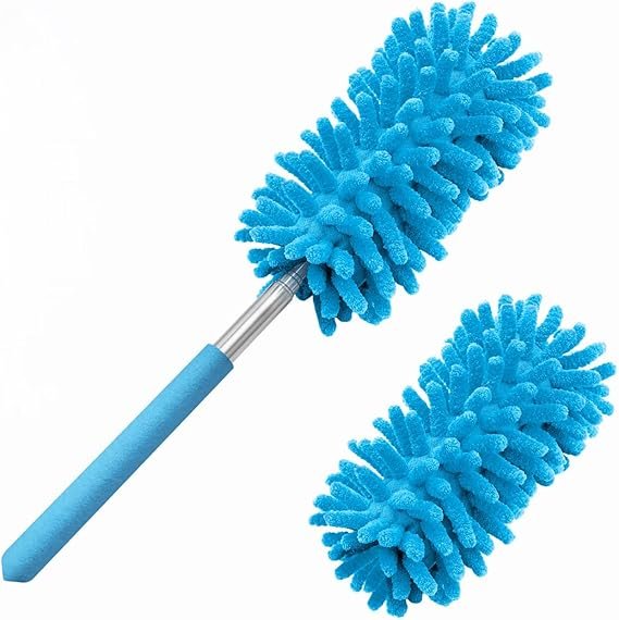 Tukuos Microfiber Duster with Extendable Pole & 2 Replaceable Heads (Blue)