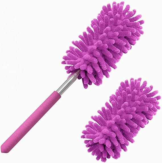 Tukuos Microfiber Duster with Extendable Pole & 2 Replaceable Heads (Purple)