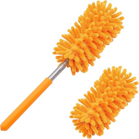 Tukuos Microfiber Duster with Extendable Pole & 2 Replaceable Heads (Orange)